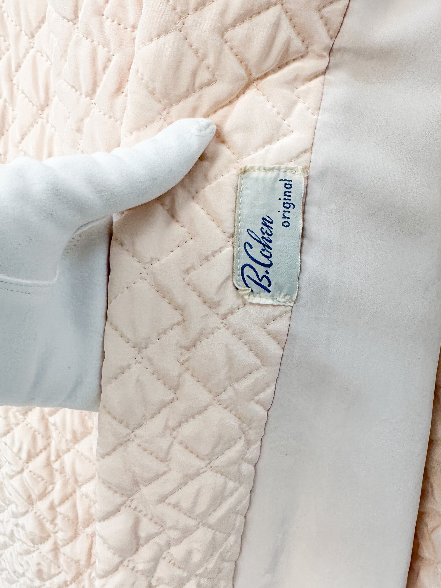 Quintessential 1950s Quilted Pink Robe with Rhinestone and Pearl Accents / Waist 26