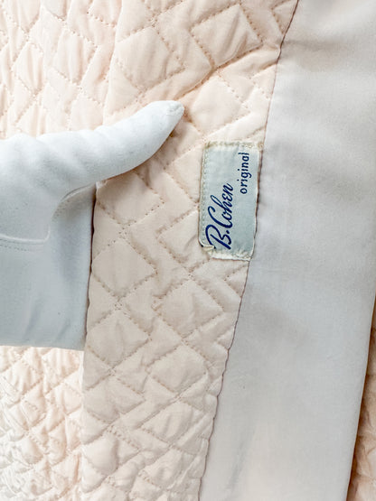 Quintessential 1950s Quilted Pink Robe with Rhinestone and Pearl Accents / Waist 26