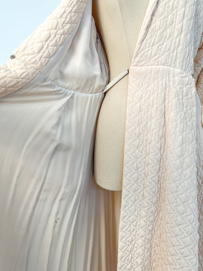 Quintessential 1950s Quilted Pink Robe with Rhinestone and Pearl Accents / Waist 26