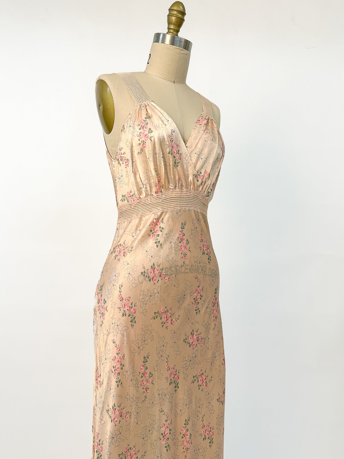 1940s Rayon Pretty Peach Slip with Blue Flowers / Waist 26