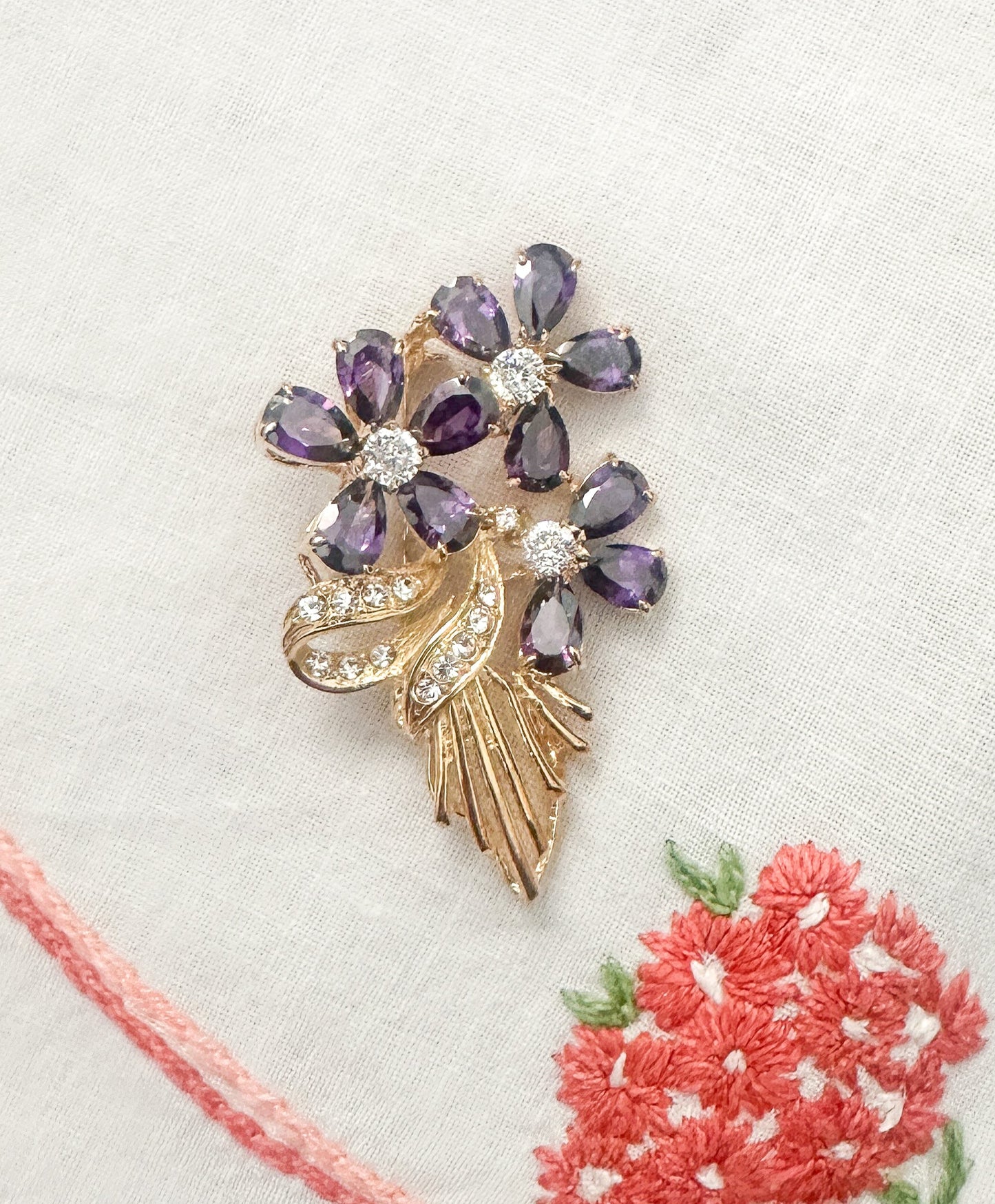 1980s Lilac Rhinestone Floral Brooch