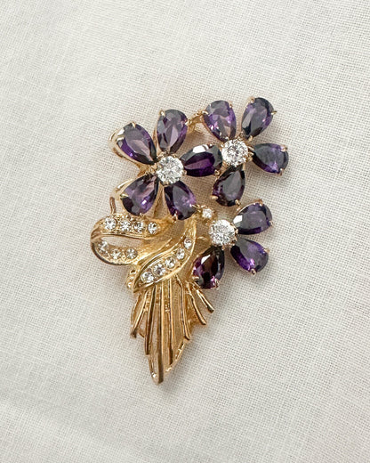1980s Lilac Rhinestone Floral Brooch