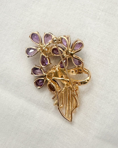 1980s Lilac Rhinestone Floral Brooch