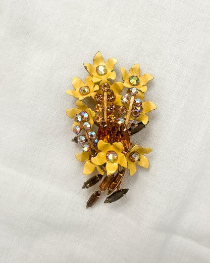 1960s Large Yellow Floral Statement Brooch
