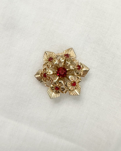 1950s Ruby Floral Brooch