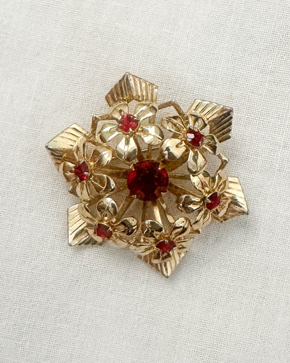 1950s Ruby Floral Brooch
