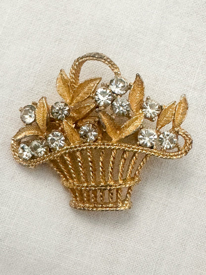 1950s Rhinestone Basket Brooch