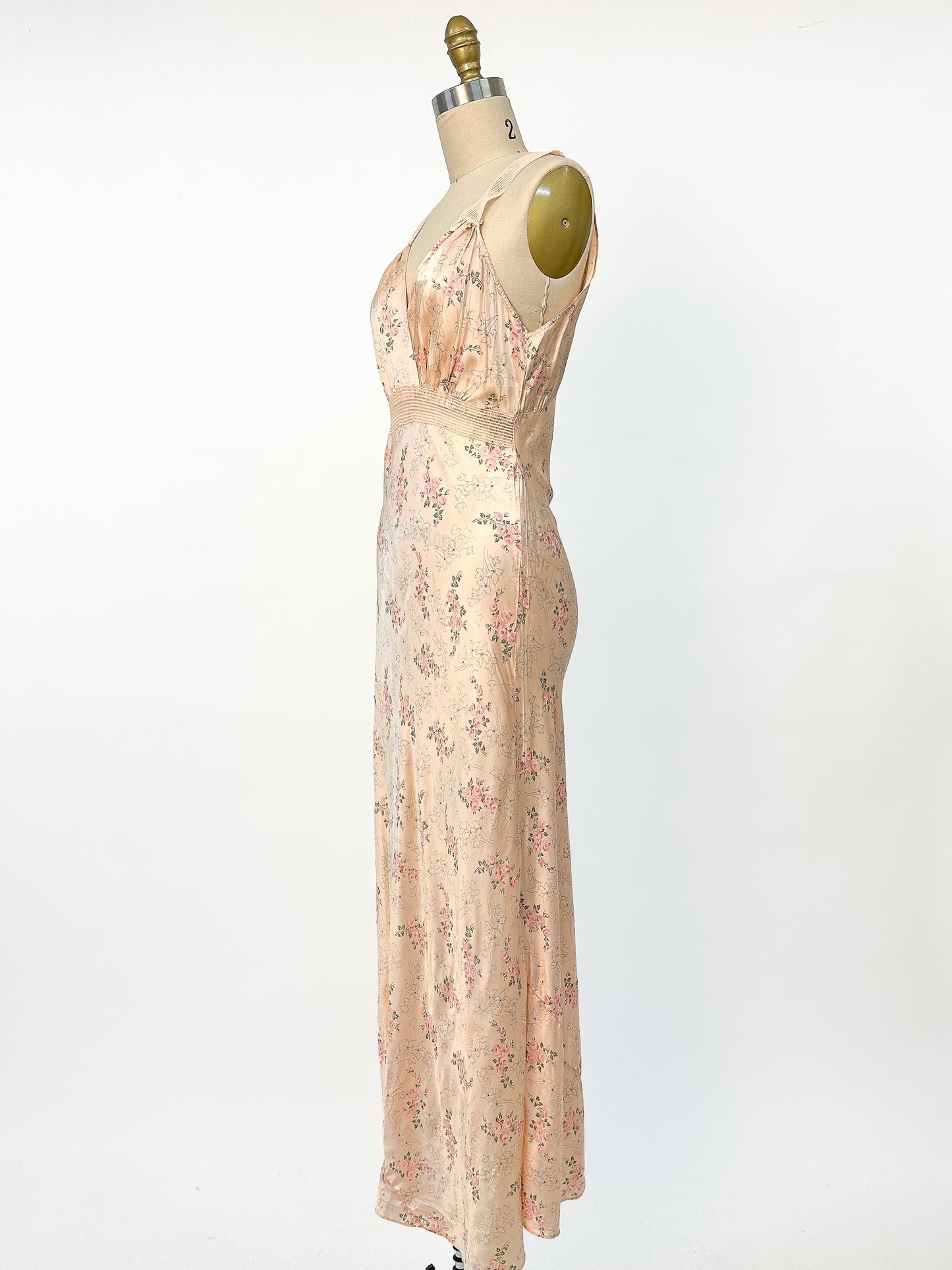 1940s Rayon Pretty Peach Slip with Blue Flowers / Waist 26