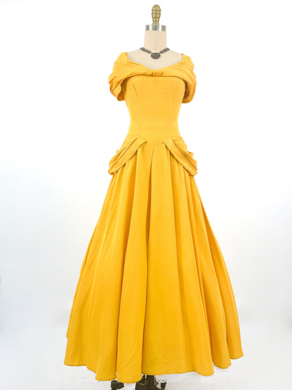 1930s 'Tale as Old as Time' Daffodil Satin Ballgown / Waist 24