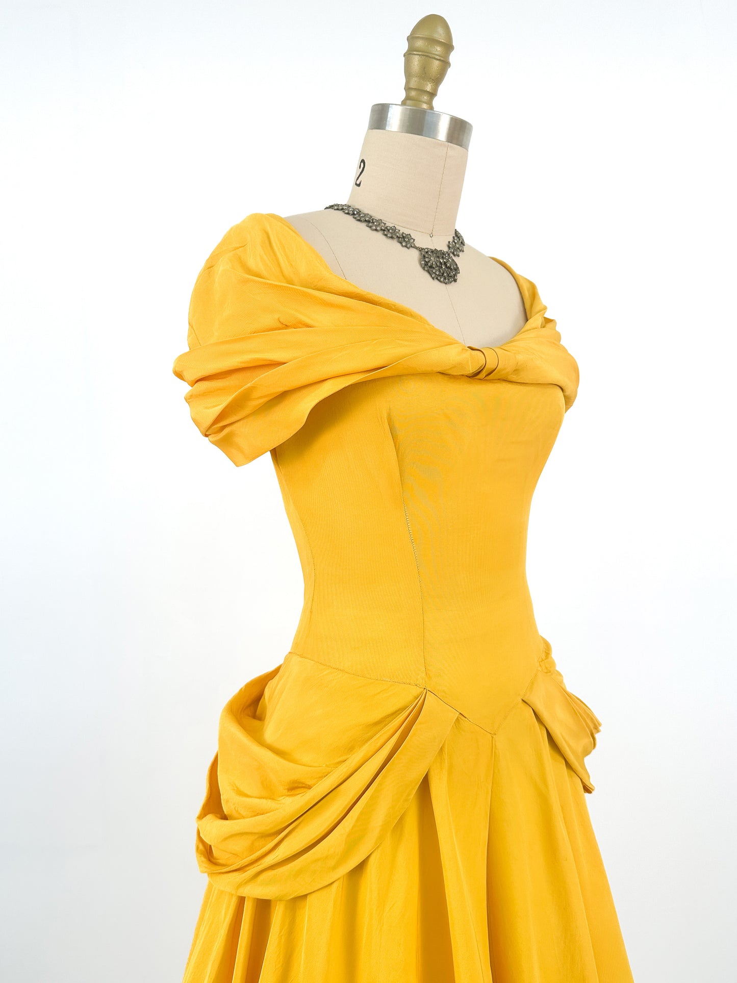 1930s 'Tale as Old as Time' Daffodil Satin Ballgown / Waist 24