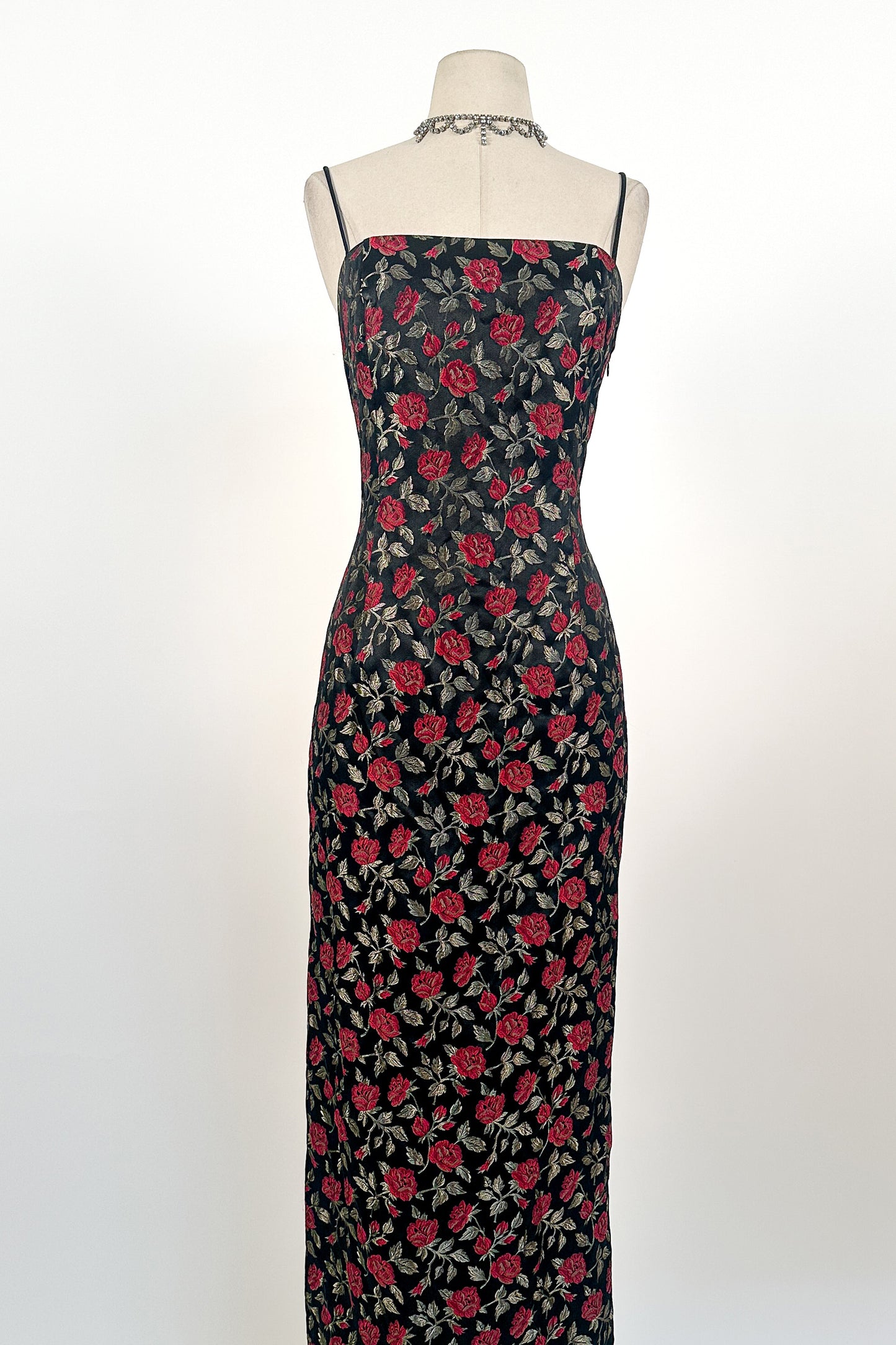 1990s Rose Print Evening Dress with Bustle / Waist 28