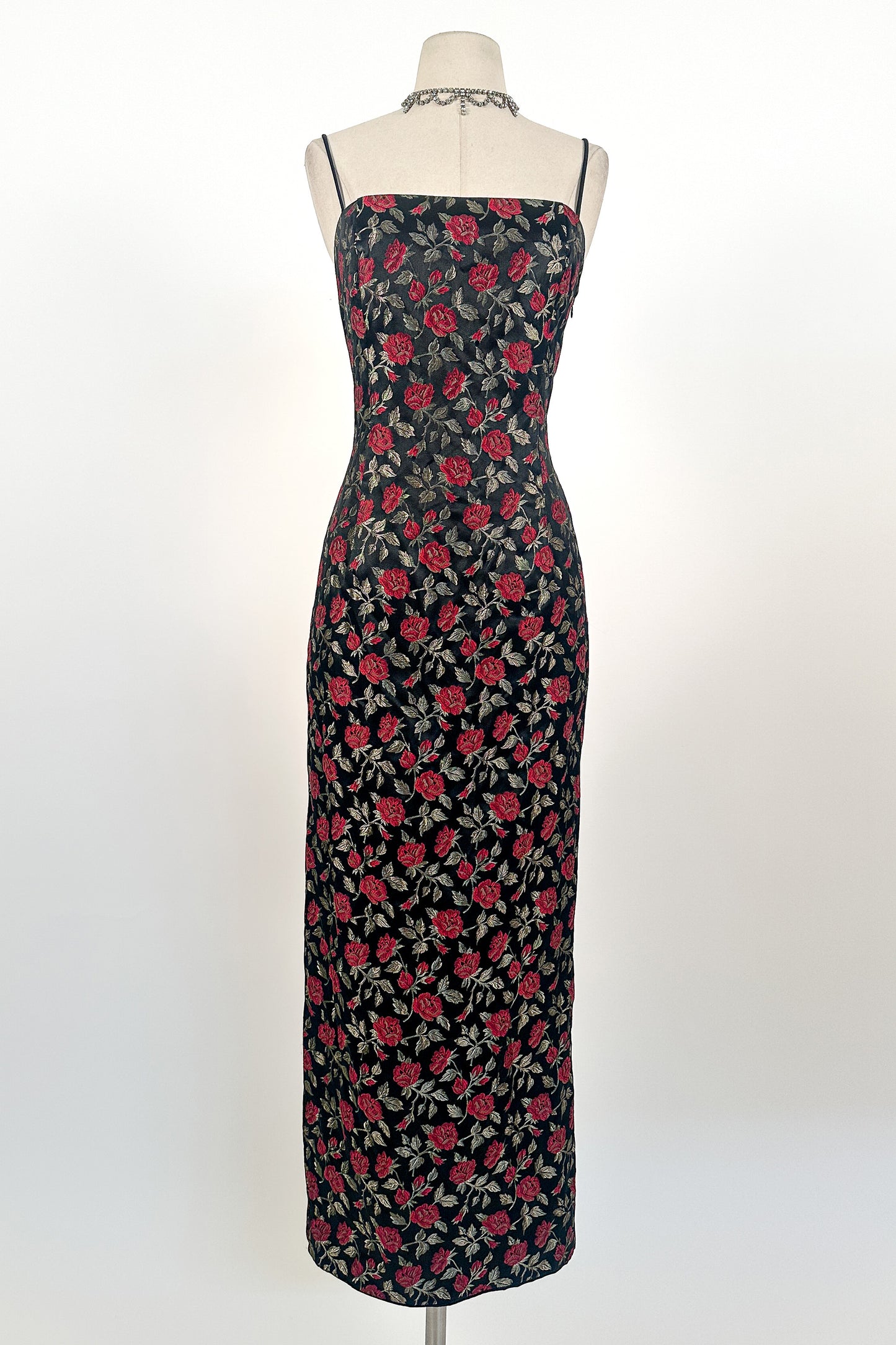 1990s Rose Print Evening Dress with Bustle / Waist 28