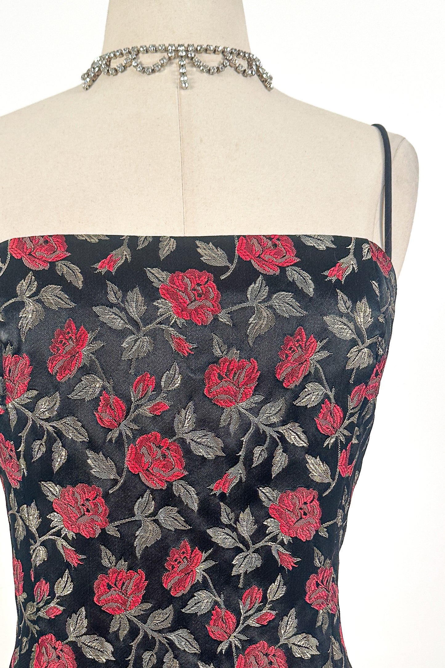 1990s Rose Print Evening Dress with Bustle / Waist 28