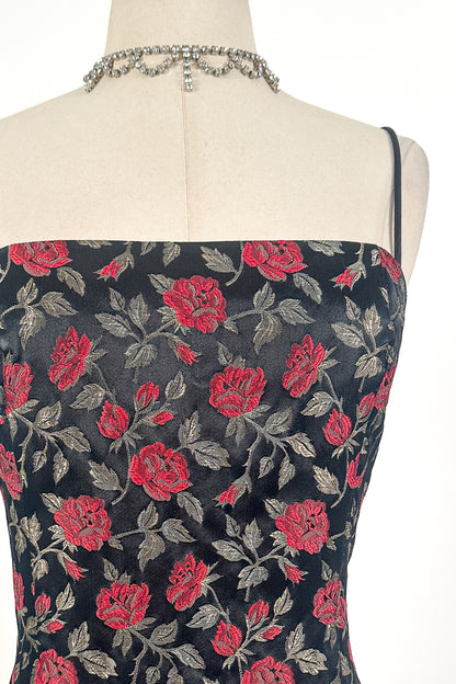 1990s Rose Print Evening Dress with Bustle / Waist 28