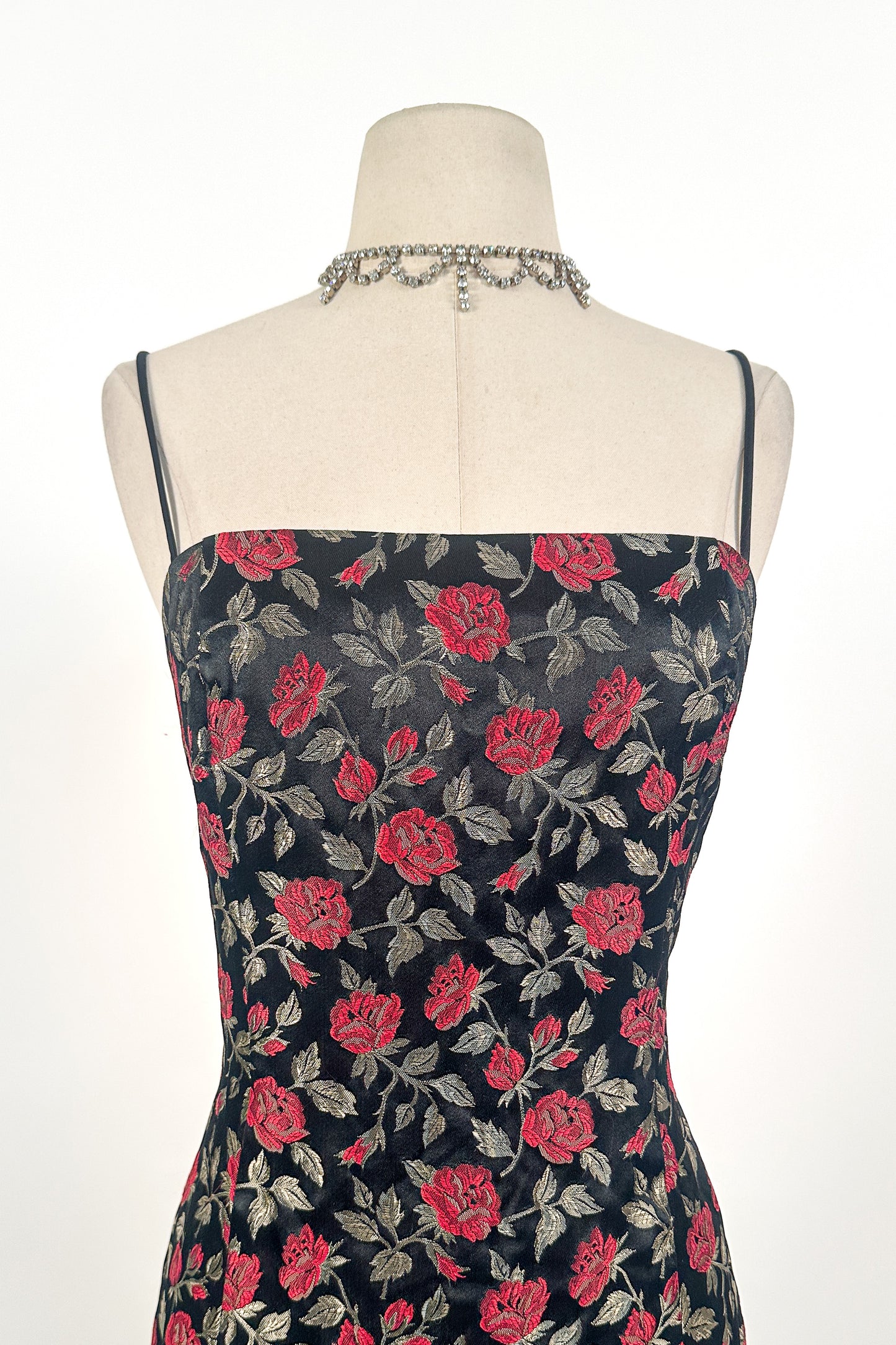 1990s Rose Print Evening Dress with Bustle / Waist 28