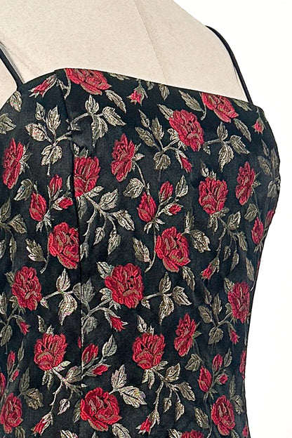 1990s Rose Print Evening Dress with Bustle / Waist 28