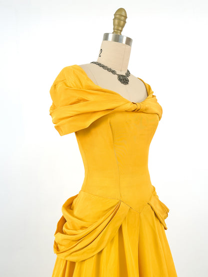 1930s 'Tale as Old as Time' Daffodil Satin Ballgown / Waist 24