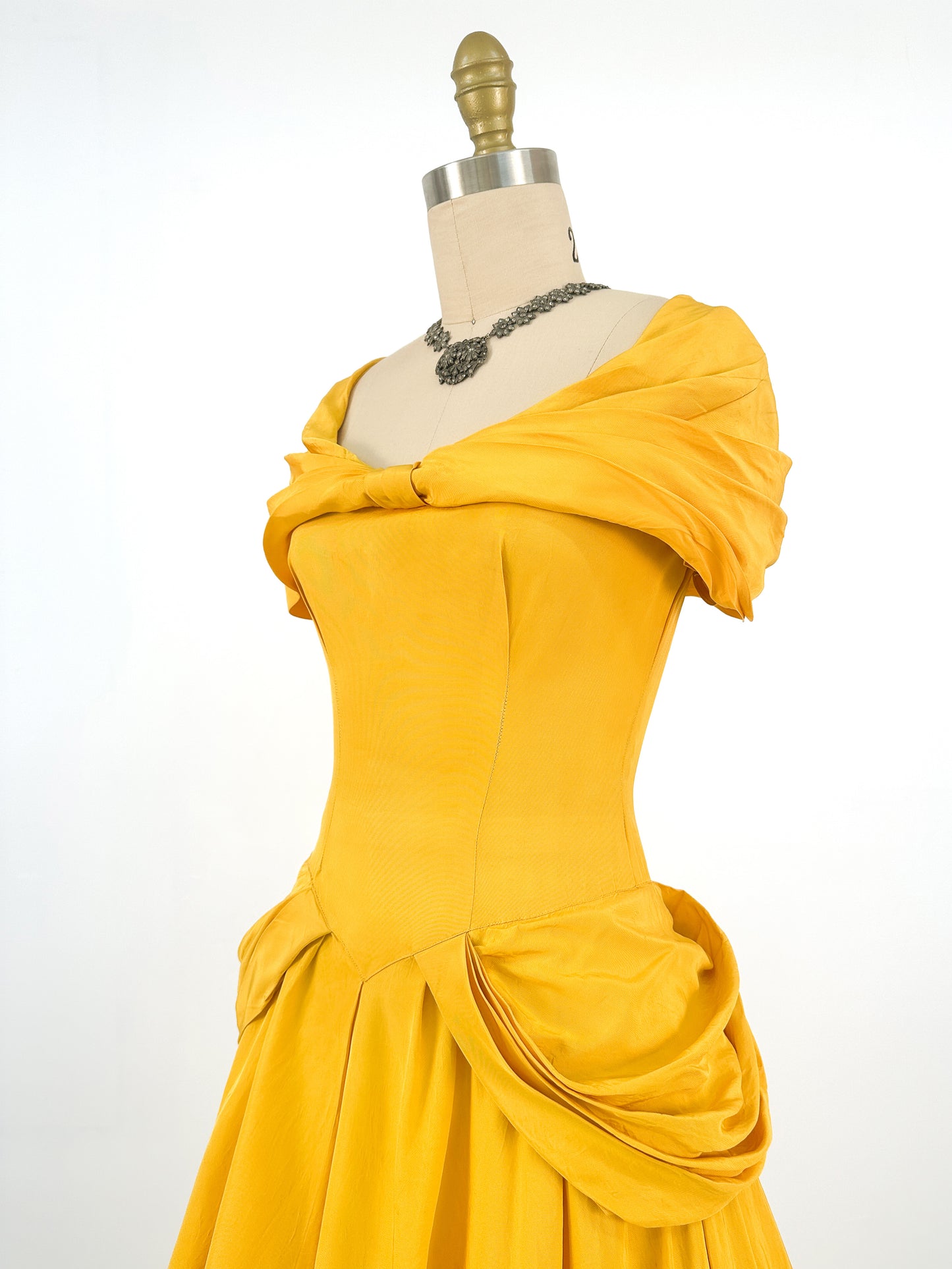 1930s 'Tale as Old as Time' Daffodil Satin Ballgown / Waist 24