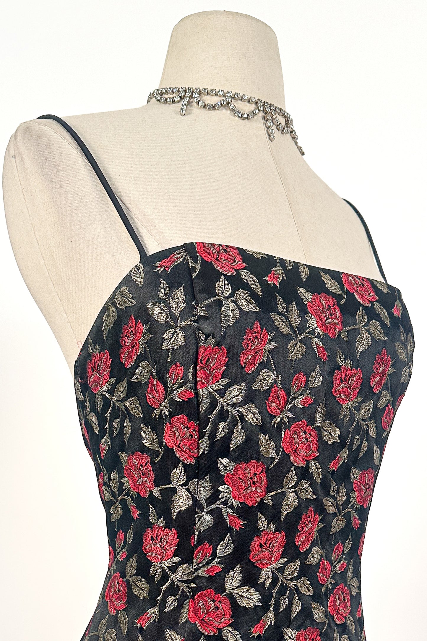 1990s Rose Print Evening Dress with Bustle / Waist 28