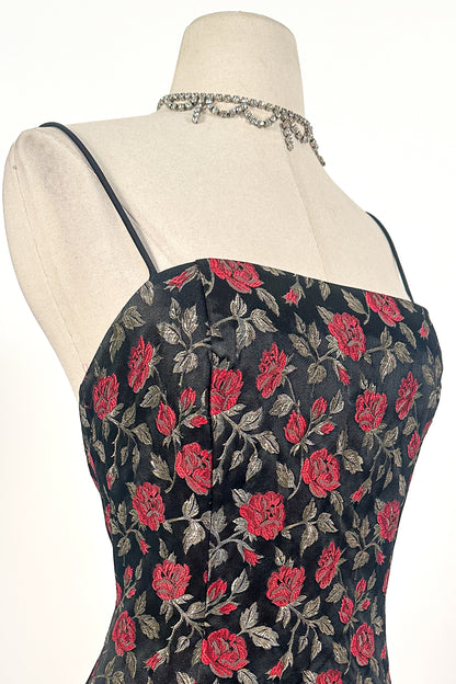1990s Rose Print Evening Dress with Bustle / Waist 28