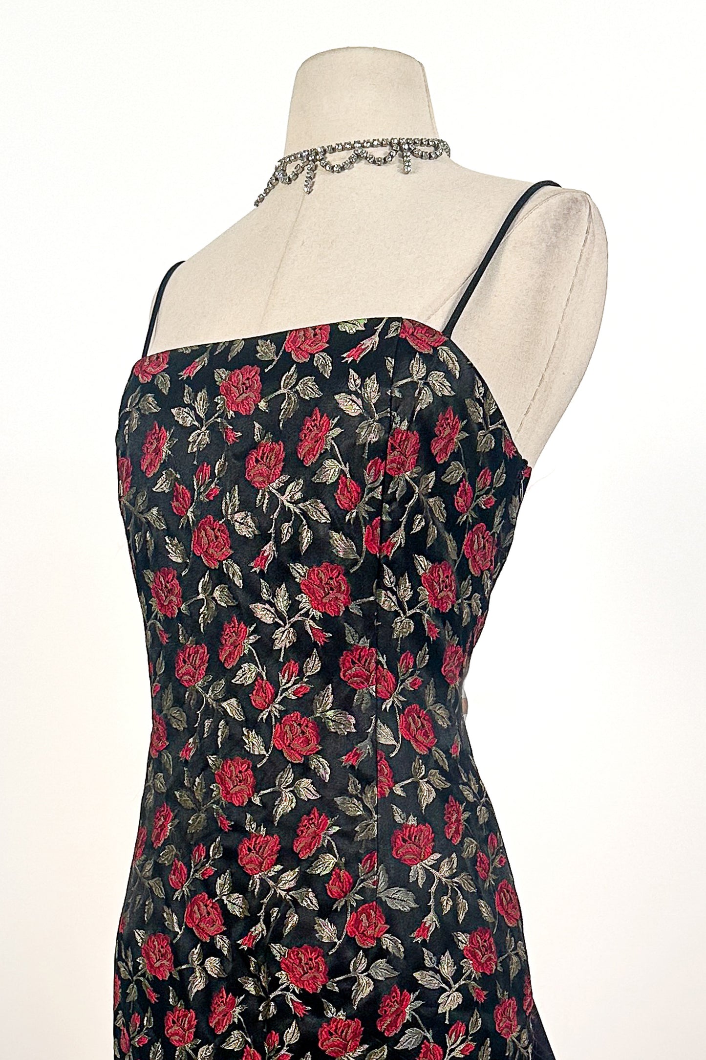 1990s Rose Print Evening Dress with Bustle / Waist 28