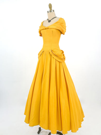 1930s 'Tale as Old as Time' Daffodil Satin Ballgown / Waist 24