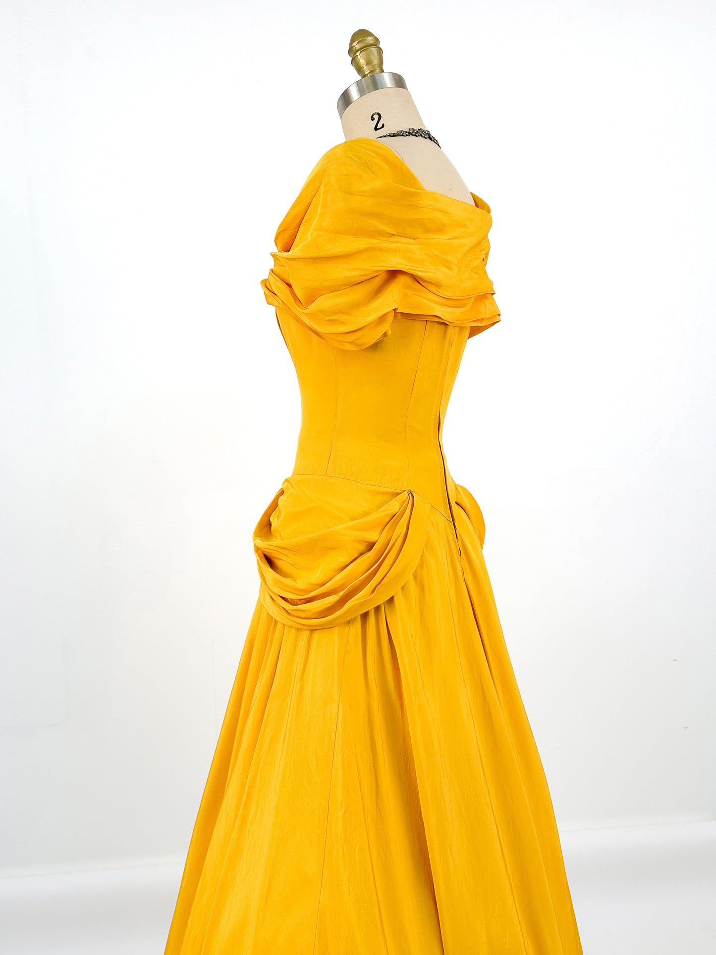 1930s 'Tale as Old as Time' Daffodil Satin Ballgown / Waist 24