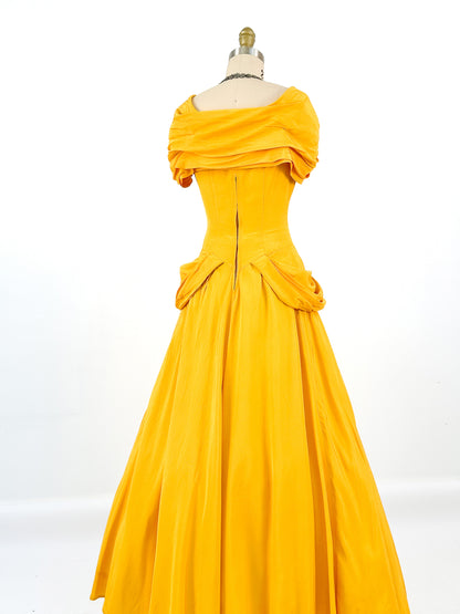 1930s 'Tale as Old as Time' Daffodil Satin Ballgown / Waist 24