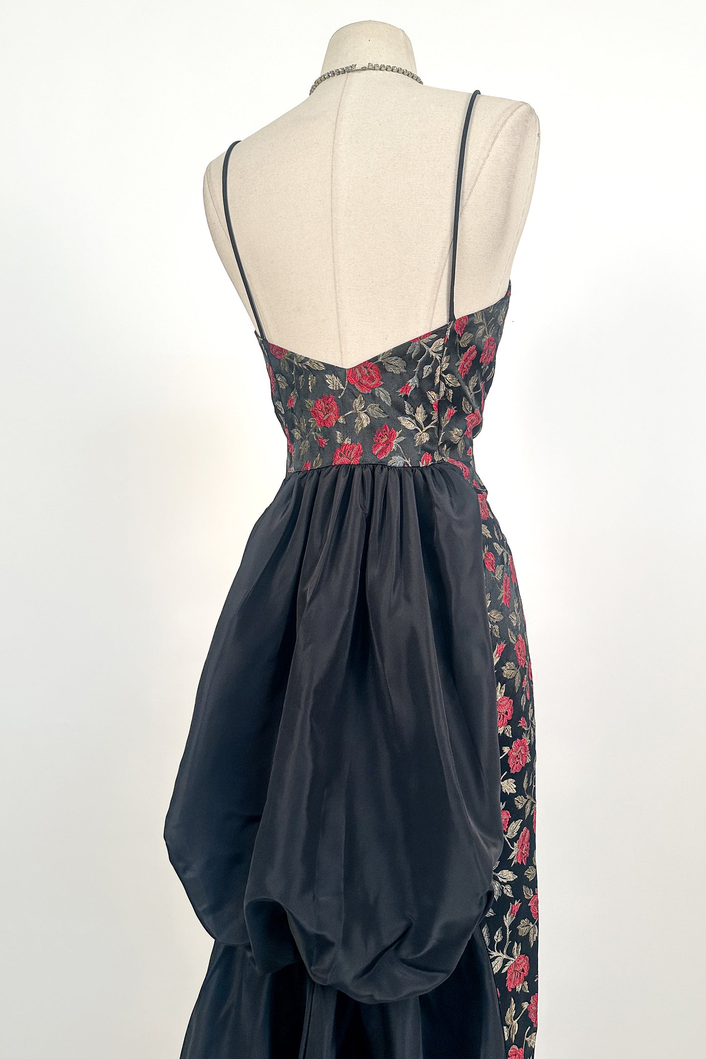 1990s Rose Print Evening Dress with Bustle / Waist 28