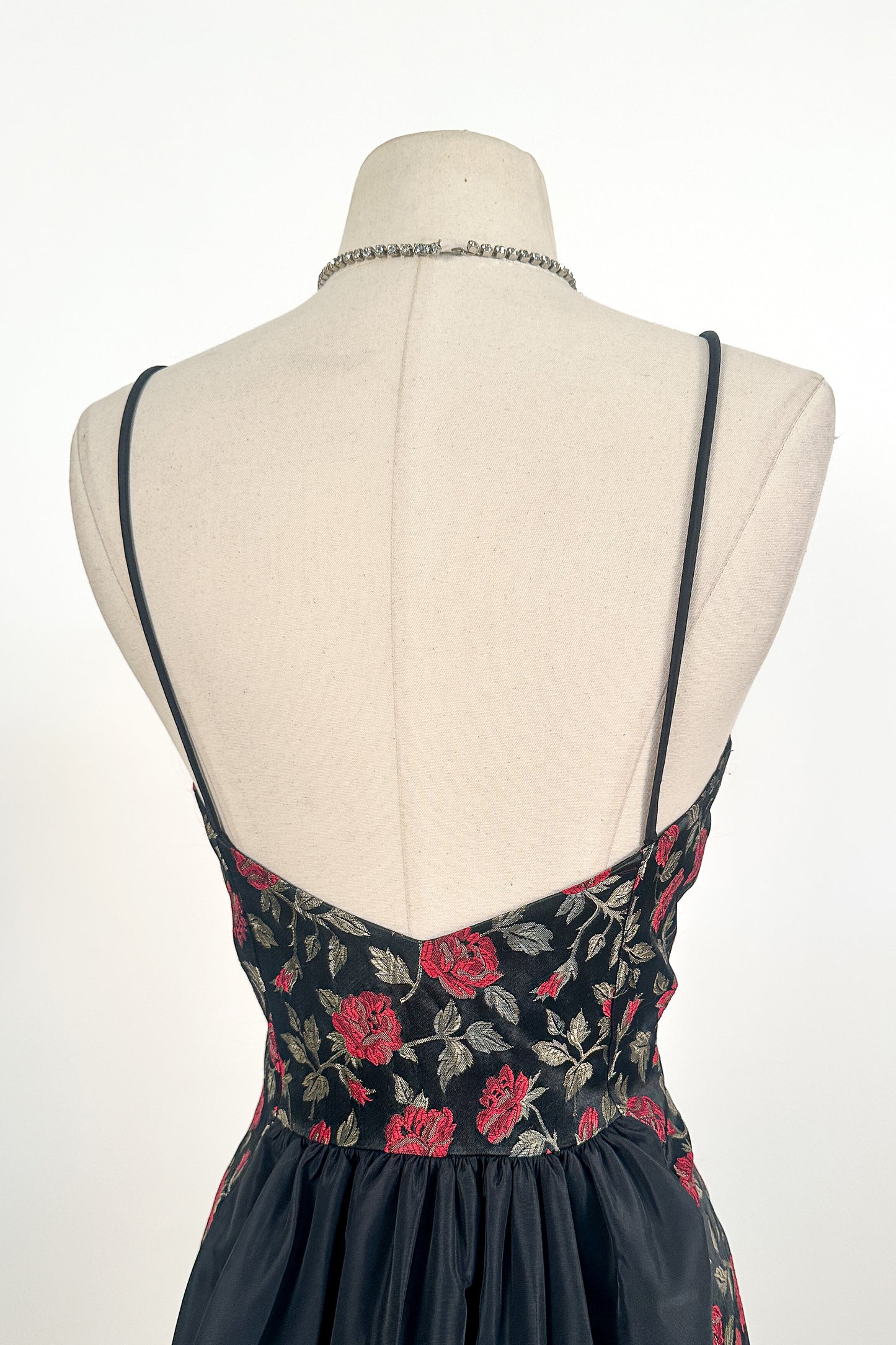 1990s Rose Print Evening Dress with Bustle / Waist 28