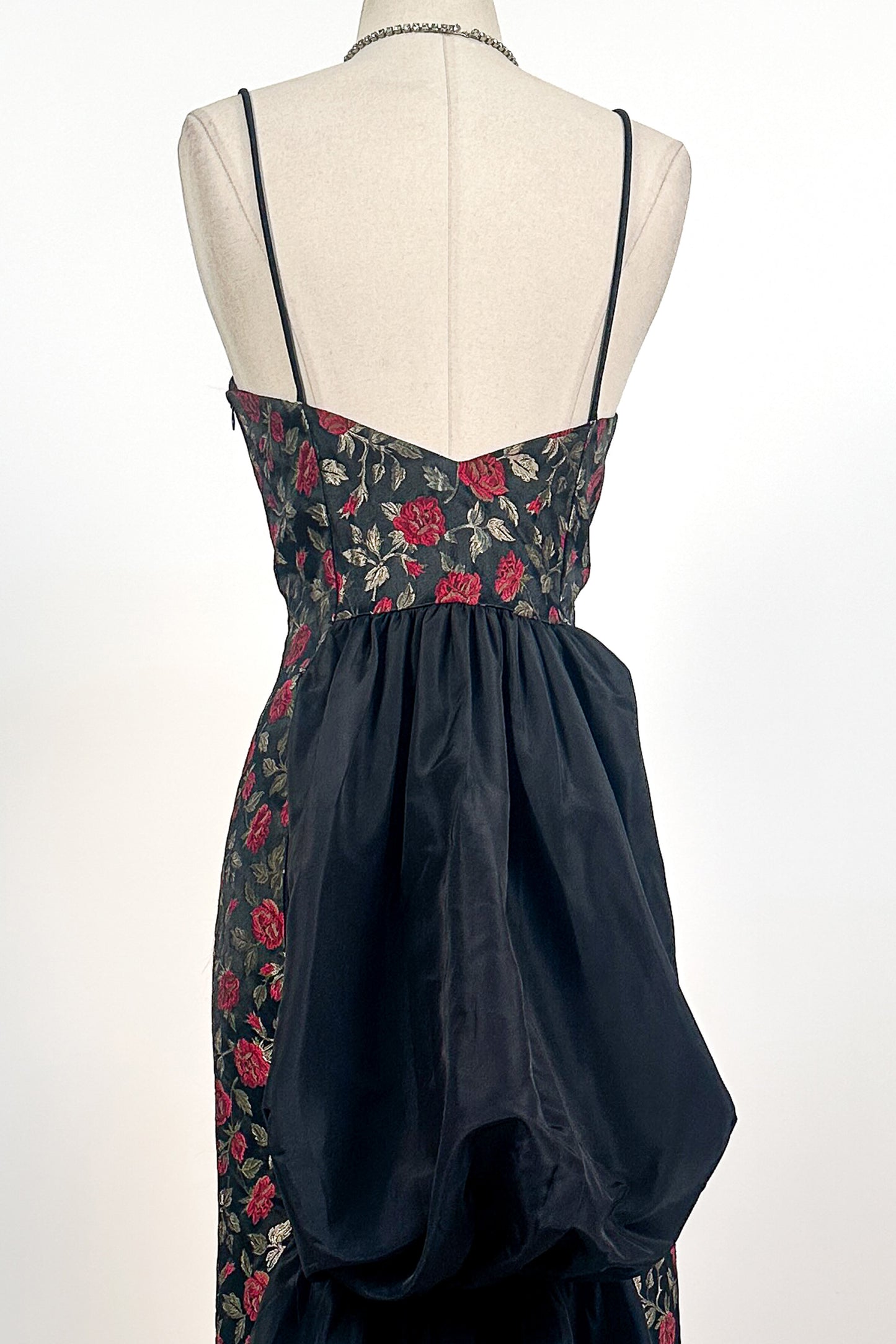 1990s Rose Print Evening Dress with Bustle / Waist 28
