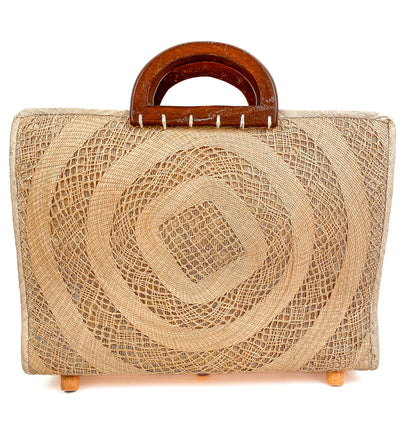 1940-50s Straw Bag Novelty Travel Scene with Felt Palm Trees and Lady