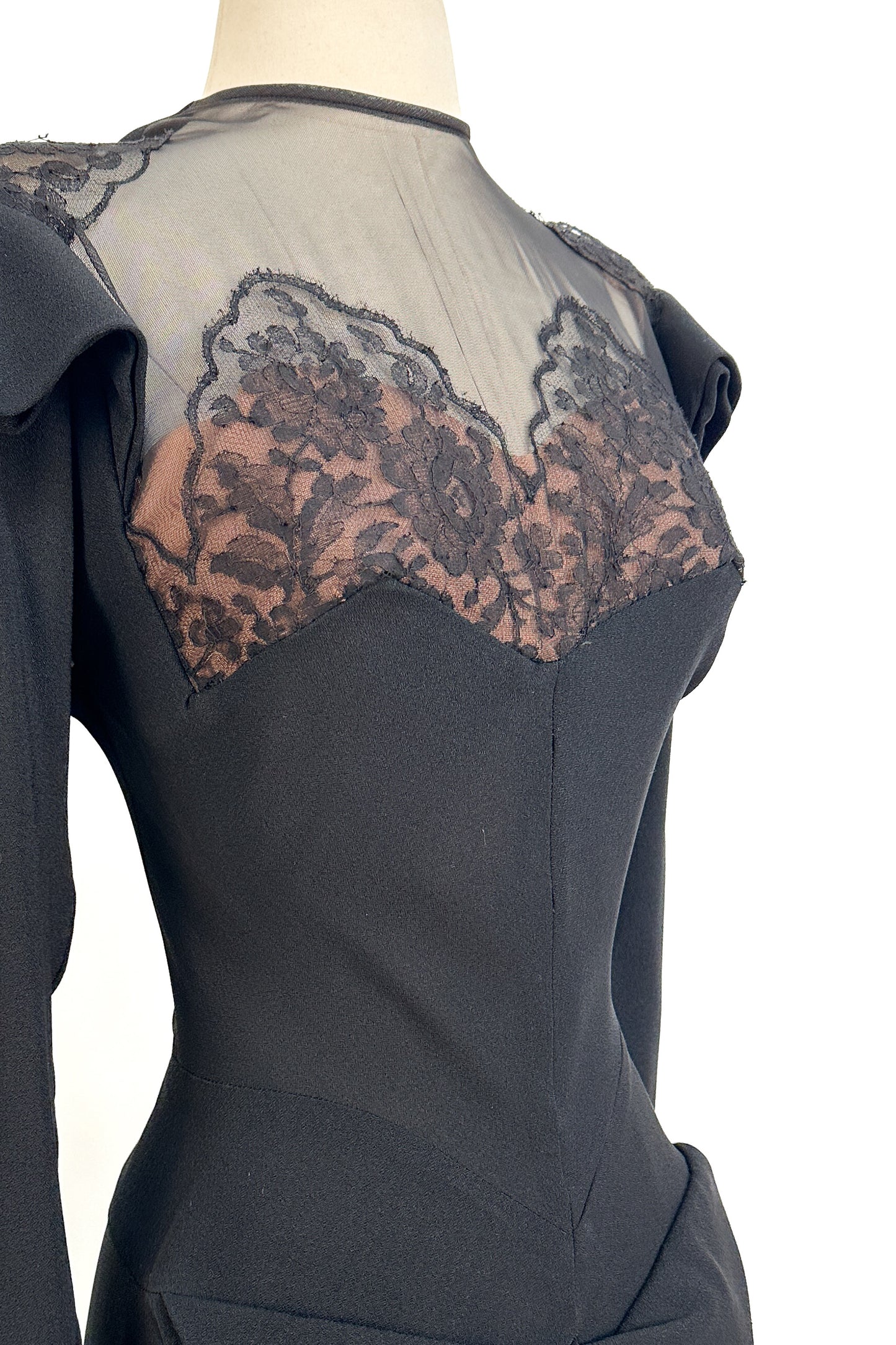 1940s Femme Fatale Illusion Lace Cocktail Dress / Waist 28-30