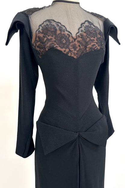 1940s Femme Fatale Illusion Lace Cocktail Dress / Waist 28-30