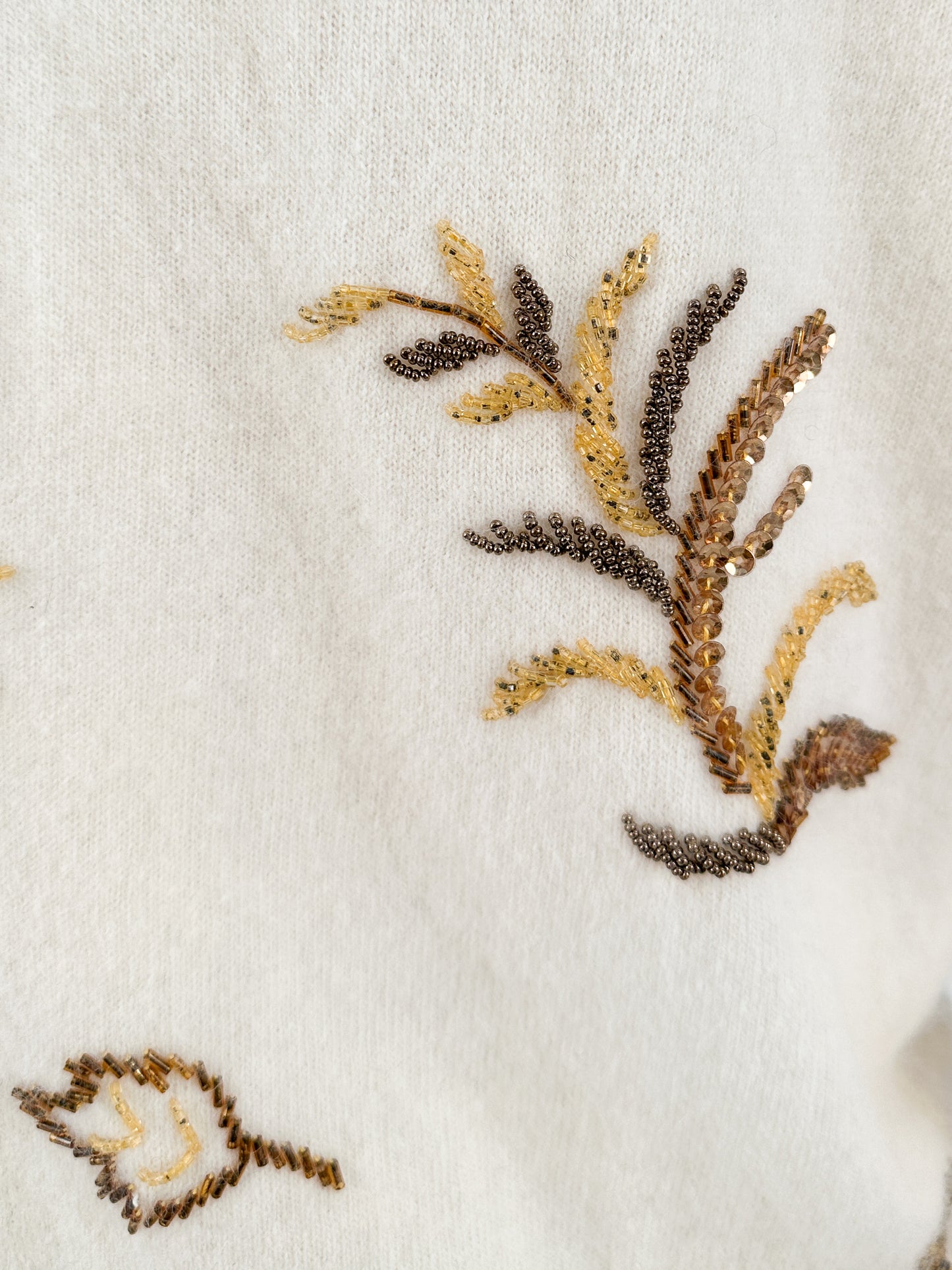 1950s Cream Autumnal Beaded Angora Sweater / Medium