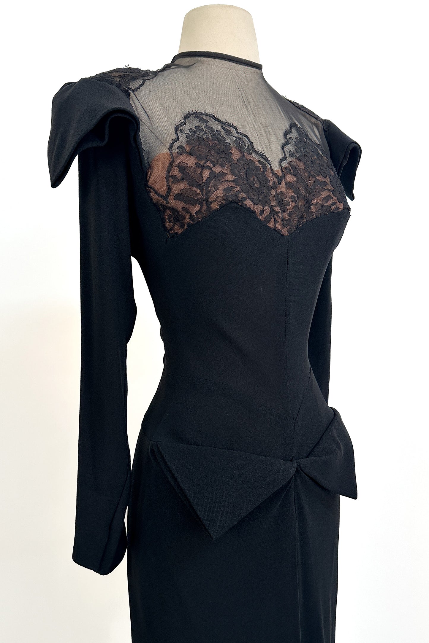 1940s Femme Fatale Illusion Lace Cocktail Dress / Waist 28-30