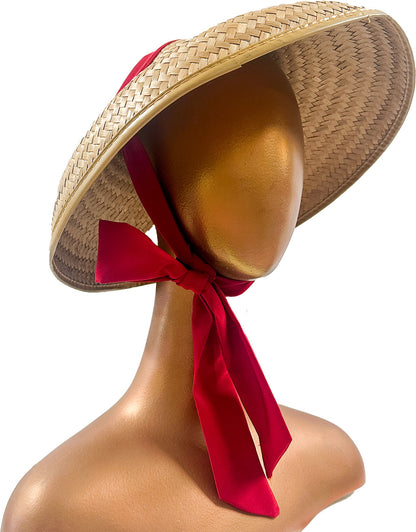 1960s Straw Platter Hat with Ribbon