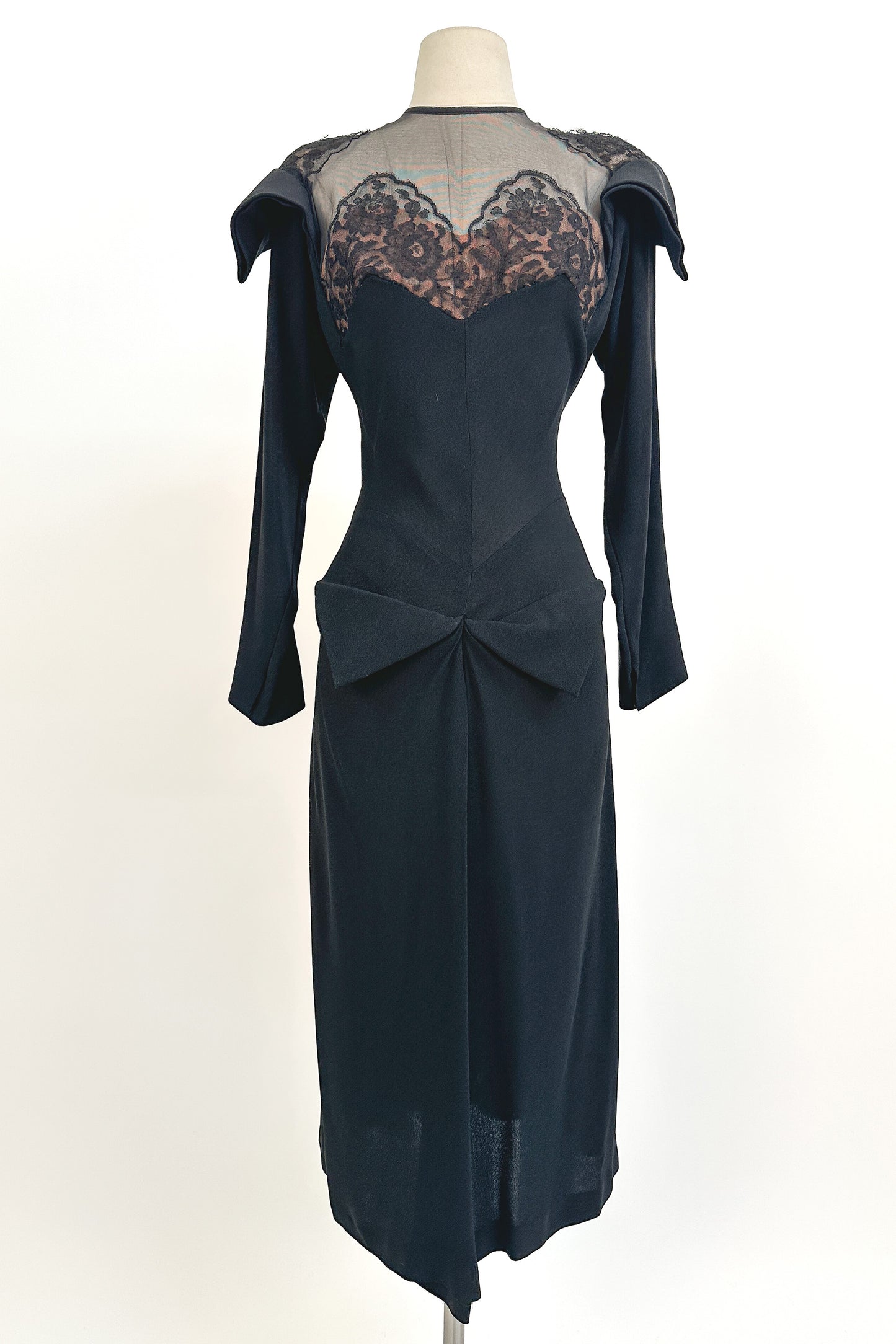 1940s Femme Fatale Illusion Lace Cocktail Dress / Waist 28-30