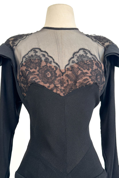 1940s Femme Fatale Illusion Lace Cocktail Dress / Waist 28-30