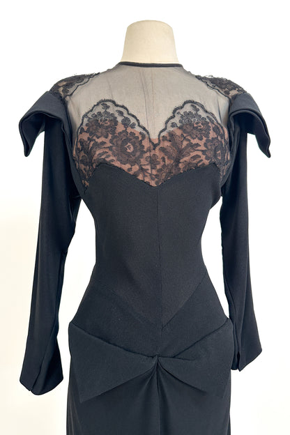1940s Femme Fatale Illusion Lace Cocktail Dress / Waist 28-30