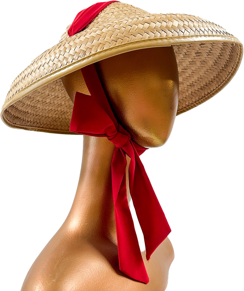 1960s Straw Platter Hat with Ribbon