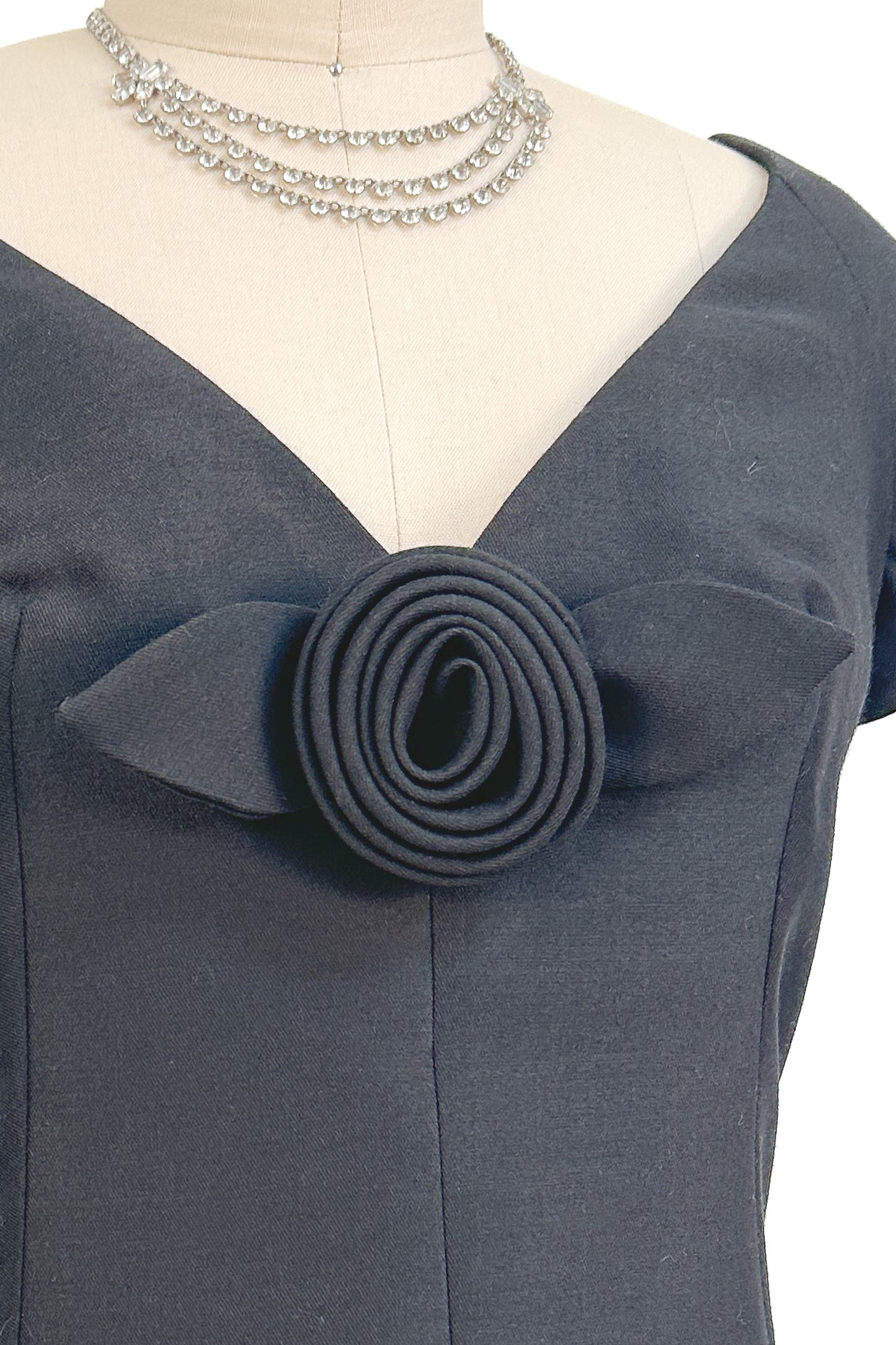1960s Jerry Silverman Black Rosette Cocktail Dress