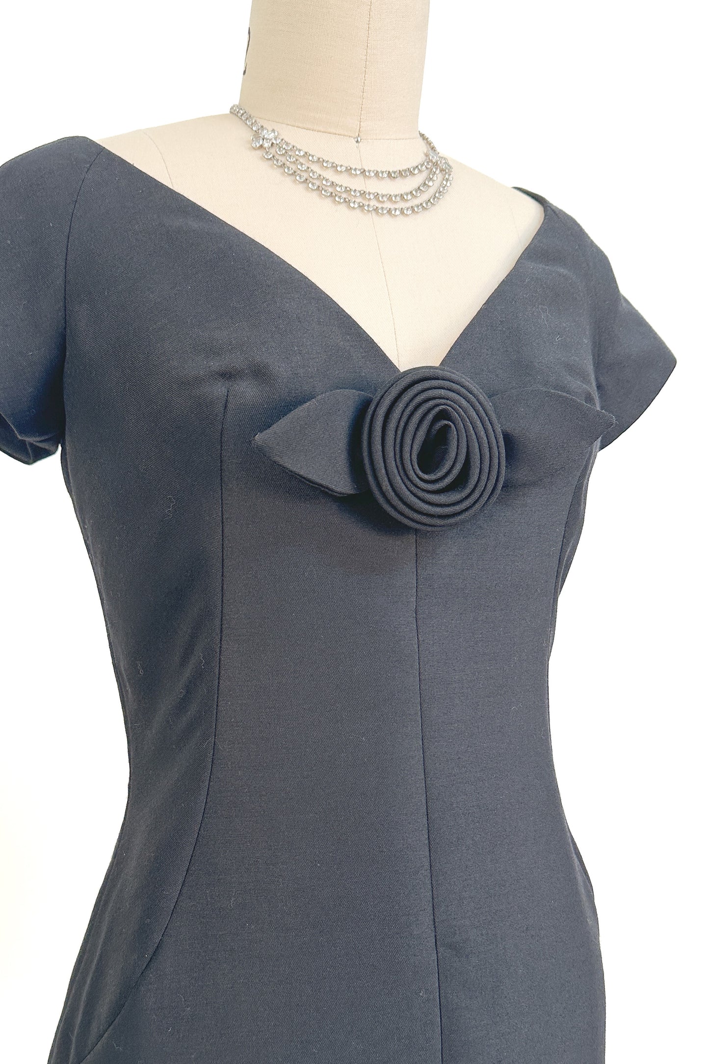 1960s Jerry Silverman Black Rosette Cocktail Dress