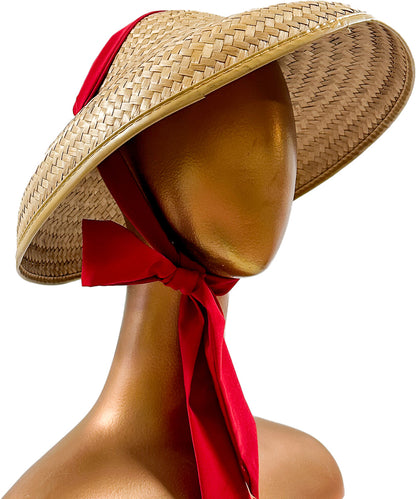 1960s Straw Platter Hat with Ribbon