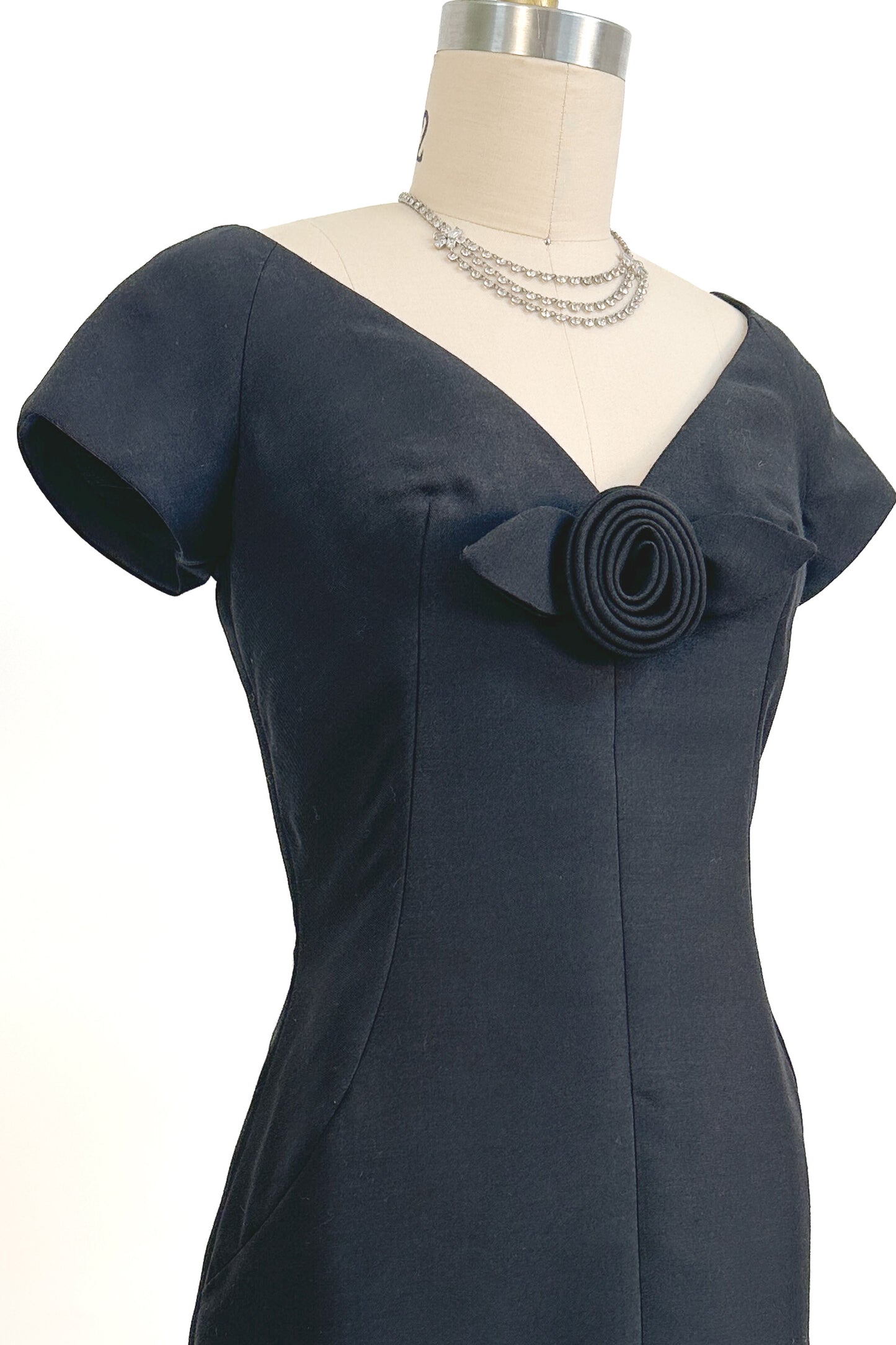 1960s Jerry Silverman Black Rosette Cocktail Dress
