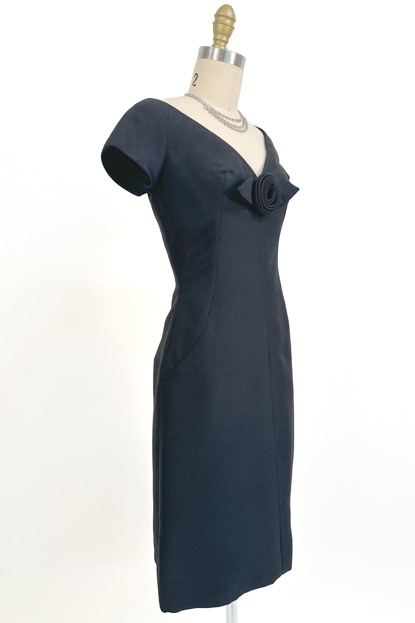 1960s Jerry Silverman Black Rosette Cocktail Dress