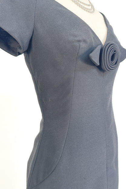 1960s Jerry Silverman Black Rosette Cocktail Dress