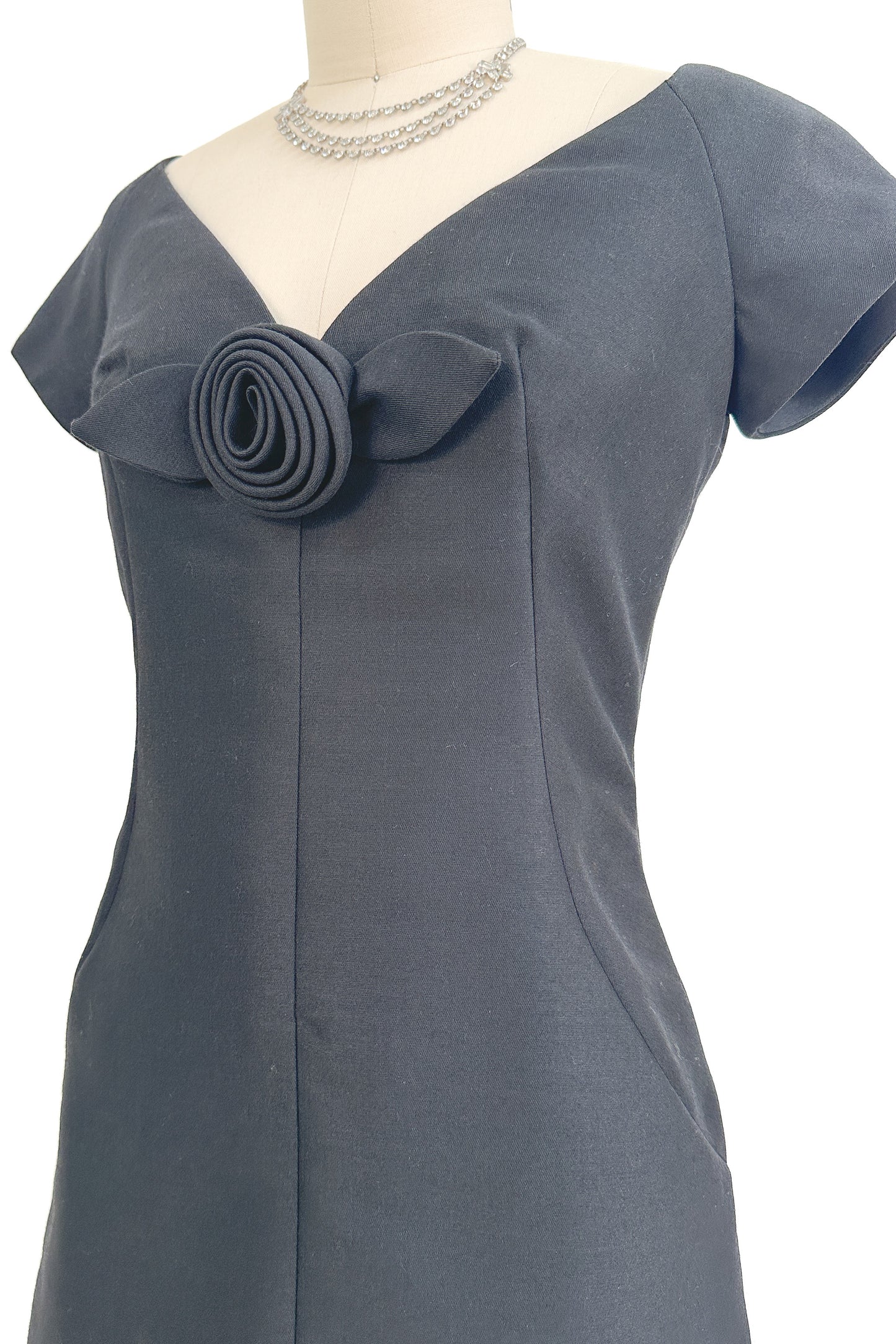 1960s Jerry Silverman Black Rosette Cocktail Dress