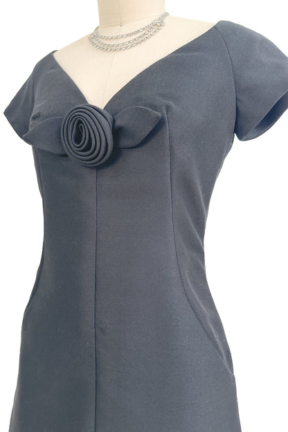 1960s Jerry Silverman Black Rosette Cocktail Dress