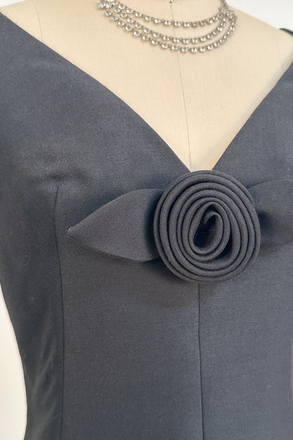 1960s Jerry Silverman Black Rosette Cocktail Dress